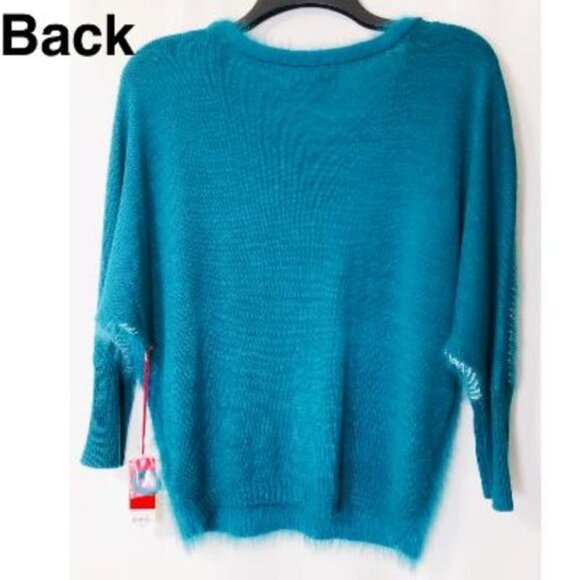 Jennifer Lopez Womens Teal Metallic Scoop Neck Soft Knit Sweater Sz M New - Picture 4 of 11